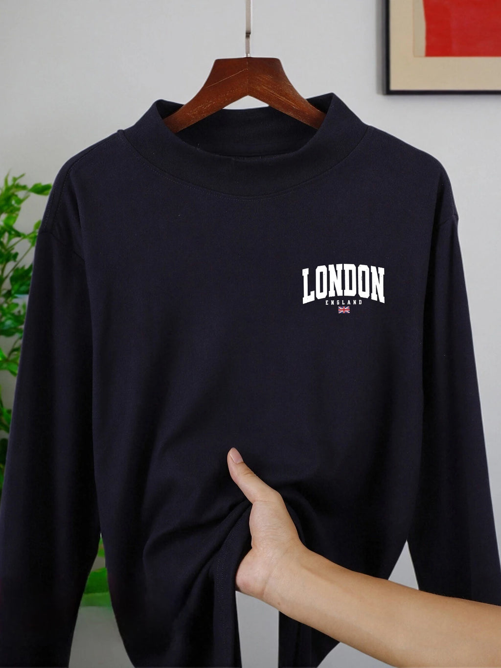 London England Flag Printing Men Leisurewear Soft Mock Neck Tee Hip Hop Fashion Long Sleeve Casual All-Match Unisex Base Layer
