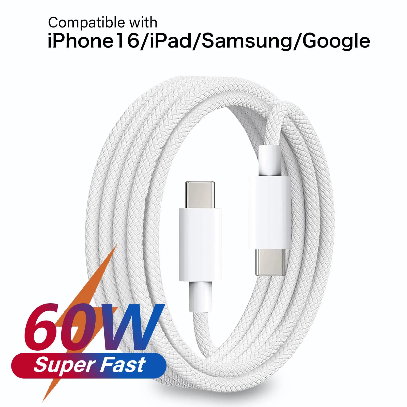Original PD60W For iPhone 16 15 Pro Max iPad USB-C to USB C Fast Charger Cable For Xiaomi Samsung Google Honor Type C cord 1 2 m
