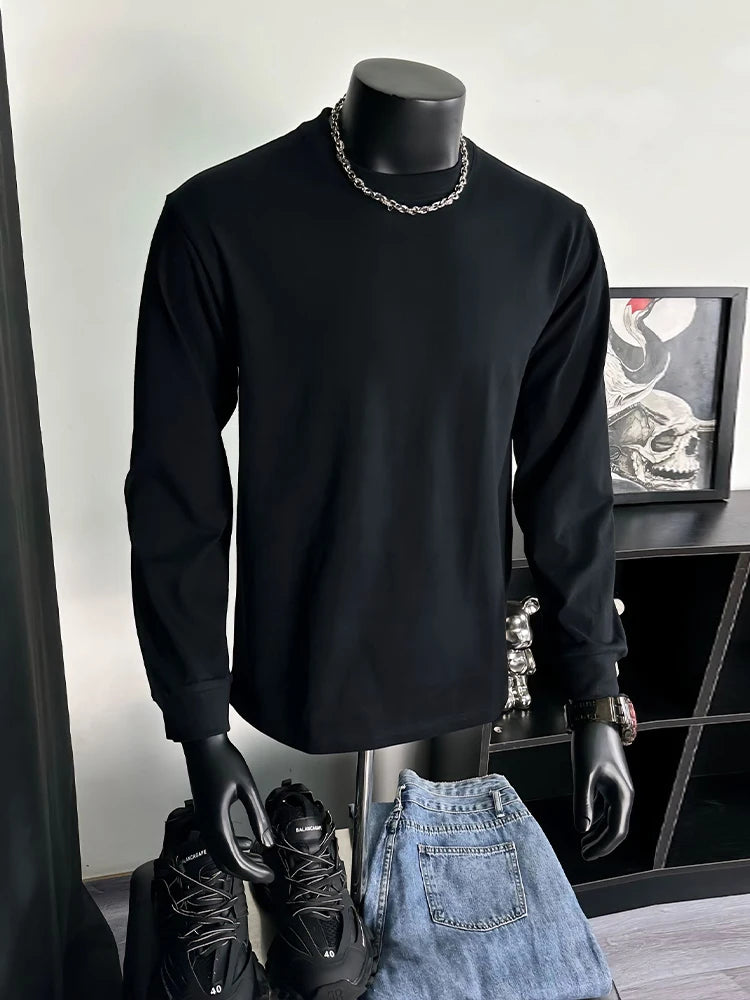Men's 100% Cotton Long Sleeve T-Shirt Autumn 2025 Crew Neck Loose plus Size High-Quality Comfortable Solid Color Casual Top