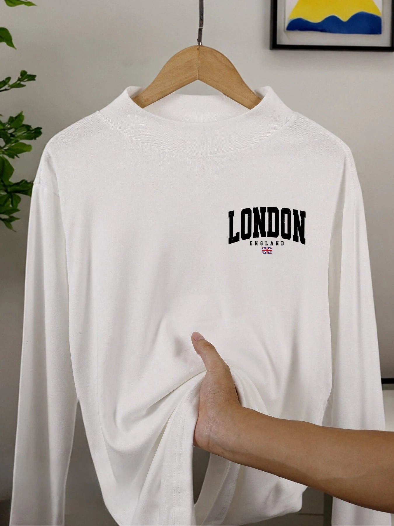 London England Flag Printing Men Leisurewear Soft Mock Neck Tee Hip Hop Fashion Long Sleeve Casual All-Match Unisex Base Layer