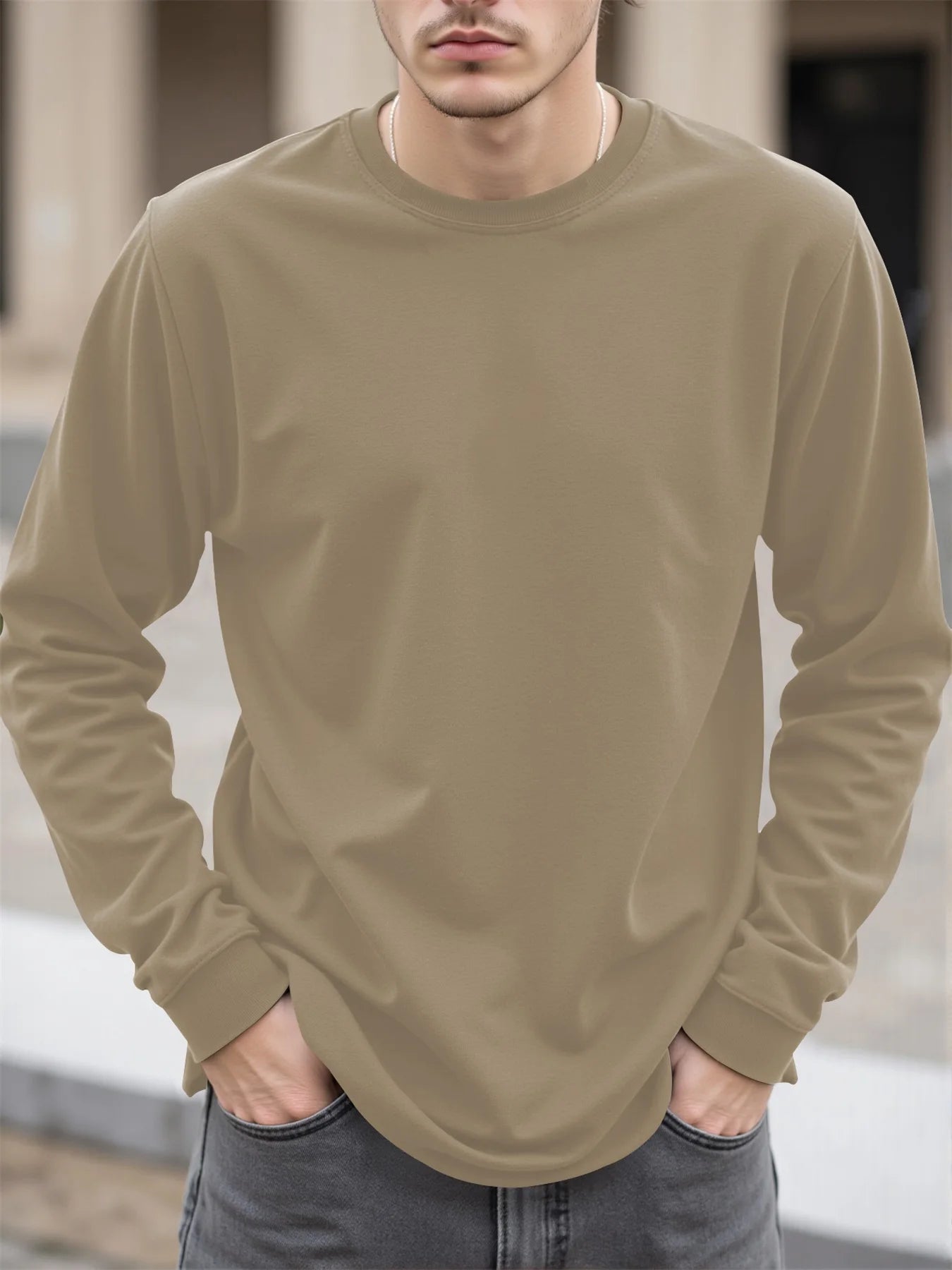 Men's 100% Cotton Long Sleeve T-Shirt Autumn 2025 Crew Neck Loose plus Size High-Quality Comfortable Solid Color Casual Top
