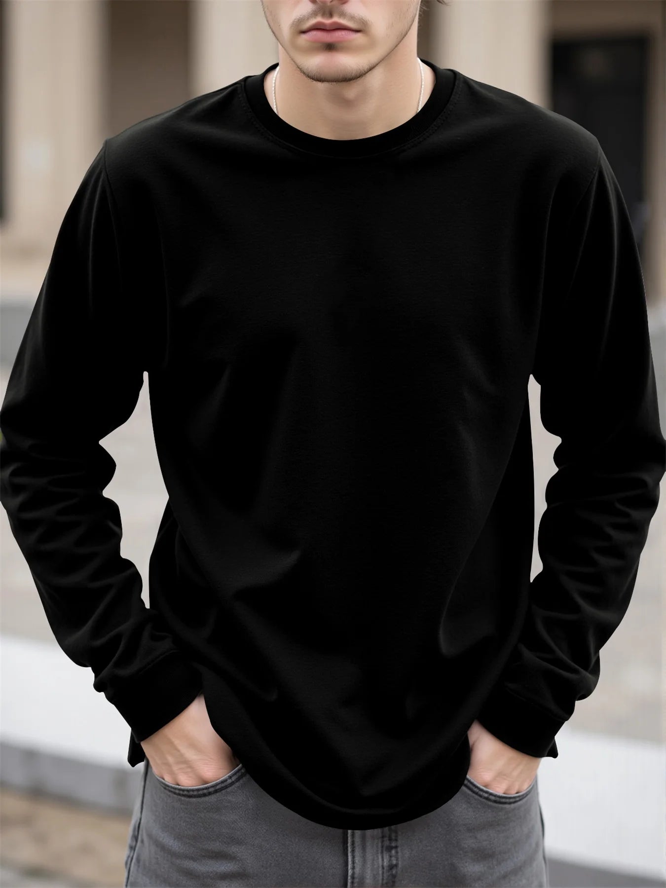 Men's 100% Cotton Long Sleeve T-Shirt Autumn 2025 Crew Neck Loose plus Size High-Quality Comfortable Solid Color Casual Top